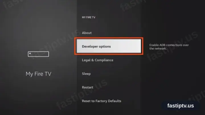 The My Fire TV menu now listing Developer options